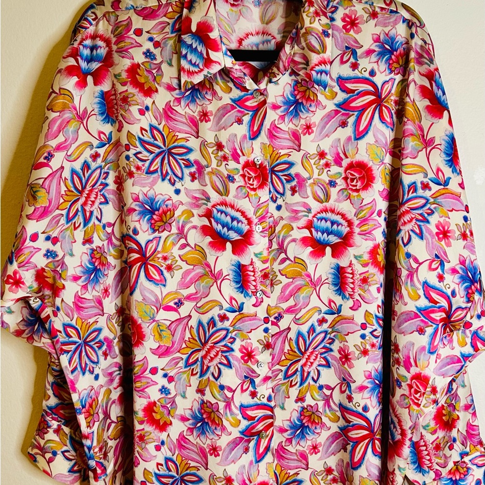 Zara Floral Button Down Shirt - Pink and Blue - Picture 3 of 5